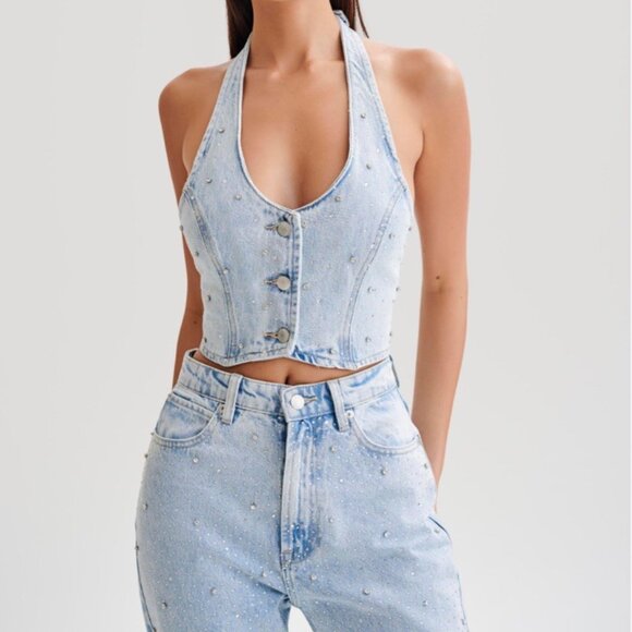 Meshki Embellshed Denim Vest - NEVER WORN - Picture 2 of 3